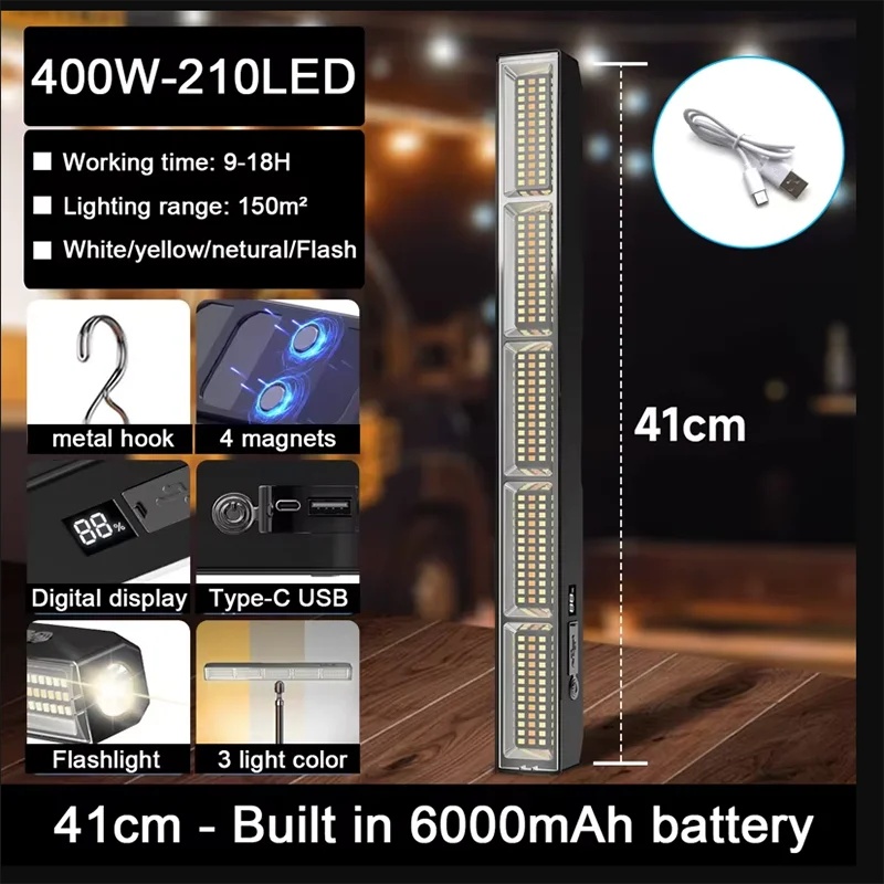 Power Bank - 41cm Magnetische LED-Arbeitsleuchte, Hochleistungs-USB-Aufladbar, 3 Modi,