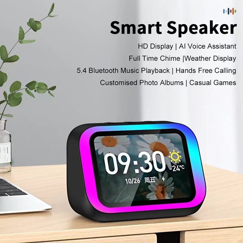 Bluetooth Speaker - KI-Sprachassistent Bluetooth-Lautsprecher mit RGB-Farbbeleuchtung, Wecker, LED-Bildschirm,