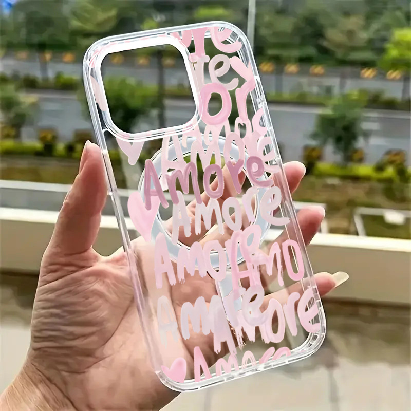 Wireless Charger - Amore-Love Romantische Rosa Schriftzug-Handyhülle für iPhone